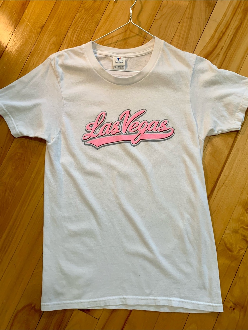 White Las Vegas Graphic Tee with Pink Script